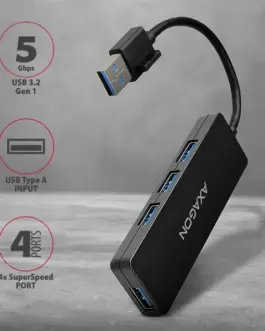 Alternative view of AXAGON HUE-G1A 4x USB3.2 Gen 1 SLIM hub w. 14cm Type-A кабел