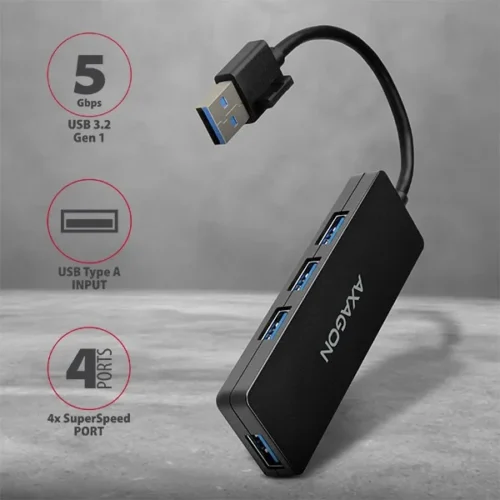 Alternative view of AXAGON HUE-G1A 4x USB3.2 Gen 1 SLIM hub w. 14cm Type-A кабел