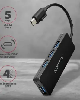 Alternative view of AXAGON Hub HUE-G1C 4x USB3.2 Gen 1 SLIM, 14cm Type-C кабел