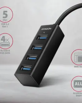 Alternative view of AXAGON MINI hub HUE-M1C 4x USB3.2 Gen 1, metal, 20cm USB-C кабел