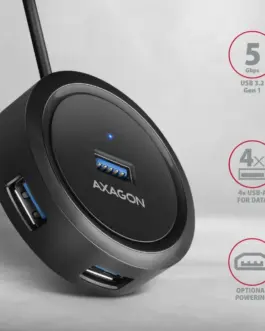Alternative view of AXAGON Hub HUE-P1A 4x USB3.2 Gen 1 ROUND, micro USB power IN, 30cm USB-A кабел