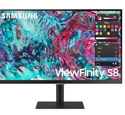 Samsung Monitor 27 инча ViewFinity S8 IPS 3840x2160 UHD 16:9 1xHDMI 2xTB 4.0 (90W/15W) 3xUSB 3.0 LAN 5ms DCh PinP/PbyP 60Hz HAS+PIV głośniki płaski