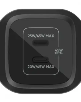 Alternative view of Belkin Dual USB-C GaN мрежово зарядно with PPS 45W черен