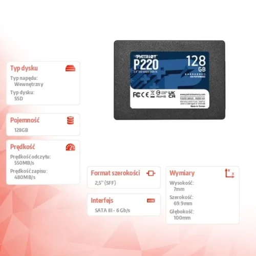 Alternative view of Patriot SSD диск 128GB P220 550/480 MB/s SATA III 2.5