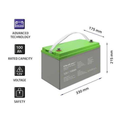 Alternative view of Qoltec Deep Cycle gel battery 12V, 100Ah