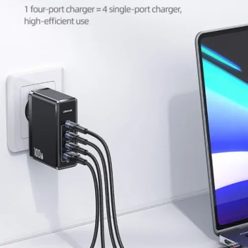 USAMS зарядно GaN 100W PD T50 3xUSB-C + USB Fast
