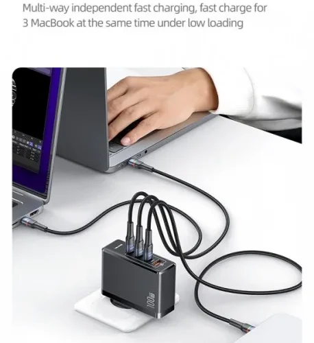 USAMS зарядно GaN 100W PD T50 3xUSB-C + USB Fast