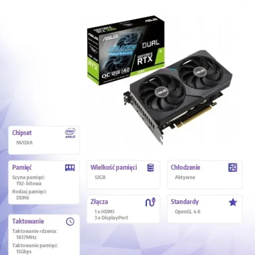 Asus видео карта GeForce RTX 3060 DUAL OC V2 12GB GDDR6 192bit