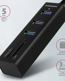 Alternative view of AXAGON AXAGON HMA-CR3A Hub 3x USB-A SD/microSD metal