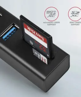 AXAGON AXAGON HMA-CR3A Hub 3x USB-A SD/microSD metal