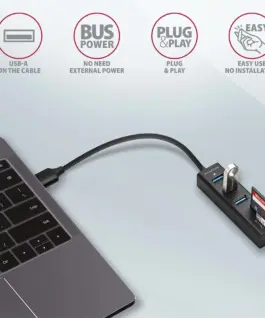 AXAGON AXAGON HMA-CR3A Hub 3x USB-A SD/microSD metal