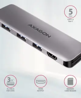 Alternative view of AXAGON AXAGON HMC-HCR3A Hub 3x USB-A SD/microSD + HDMI
