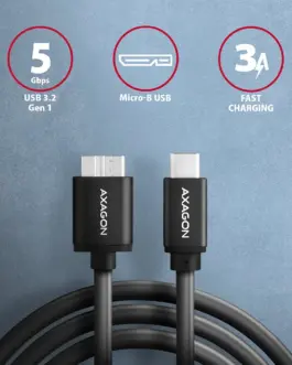 Alternative view of AXAGON AXAGON BUMM3-CM10AB cab le USB Micro-B USB-