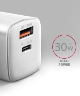 Alternative view of AXAGON AXAGON ACU-PQ30W PD&QC мрежово зарядно 30W бял