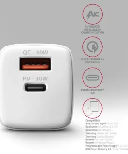 AXAGON AXAGON ACU-PQ30W PD&QC мрежово зарядно 30W бял