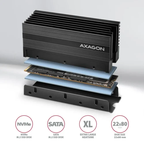 Alternative view of AXAGON AXAGON CLR-M2XL passive ALU heatsink M.2 36mm h