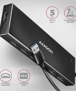 Alternative view of AXAGON AXAGON HUE-F7A, HUB 7- port USB 3.2 Gen 1 ALU