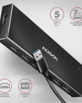 Alternative view of AXAGON AXAGON HUE-F7A, HUB 7- port USB 3.2 Gen 1 ALU
