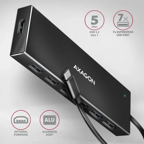 Alternative view of AXAGON AXAGON HUE-F7C Hub 7-port USB-C 3.2 Gen 1 ALU