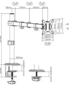 Alternative view of Gembird Adjustable desk display mounting arm (rotate, tilt, swivel), 17 inches -32 inches, up to 9 kg