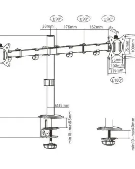 Alternative view of Gembird Adjustable desk 2-display mounting arm (rotate, tilt, swivel), 17 inches-32 inches, up to 9 kg