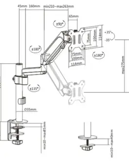 Alternative view of Gembird Adjustable desk display mounting arm, 17 inches -32 inches, up to 9 kg