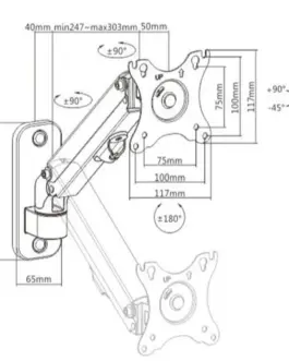 Alternative view of Gembird Adjustable wall display mounting arm, up to 27 inches/7 kg