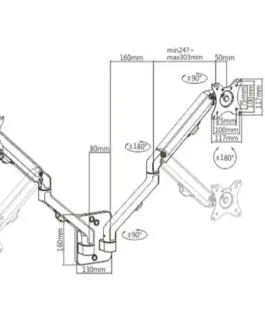 Alternative view of Gembird Adjustable wall 2-display mounting arm, 17 inches-27 inches, up to 7 kg