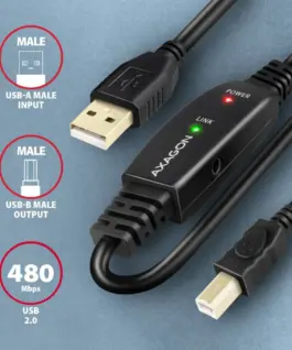 Alternative view of AXAGON AXAGON ADR-220B USB 2.0 A-M -> B-M act 20m cabl