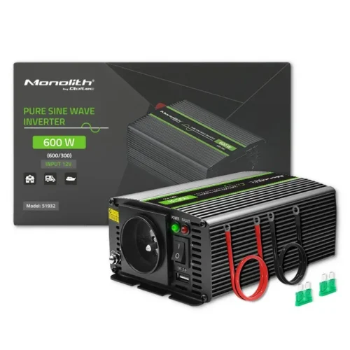 Alternative view of Qoltec Pure Sine Wave Inverter Monolith, 300W, 600W