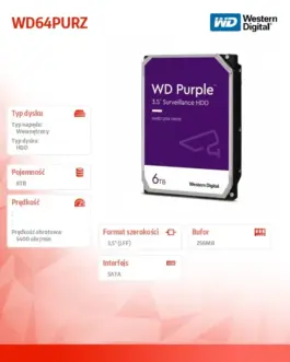 Alternative view of Western Digital HDD лилав 6TB 3,5 256 MB 5400RPM WD64PURZ