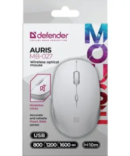 Defender Wireless мишка silent click AURIS MB-027 800/1200/1600 DPI бял
