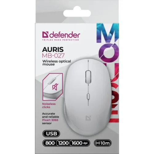 Defender Wireless mouse silent click AURIS MB-027 800/1200/1600 DPI бял