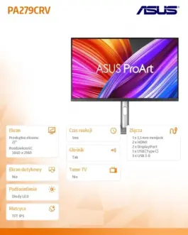 Alternative view of Asus Monitor 27 inches PA279CRV 4K HDR UHD IPS DPx2dch* HDMI USB-C USBx 3 Speakers