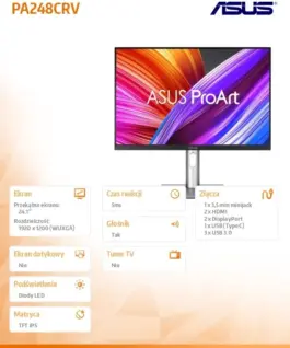 Alternative view of Asus Monitor 24.1 inches PA248CRV BK/5MS/EU/DP/HDMI/TYPEC/USB/speakers