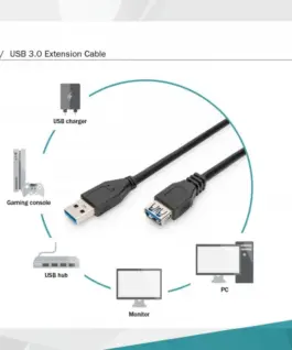 Digitus удължителен кабел USB 3.0 SuperSpeed Type USB A/USB A/Z черен 3