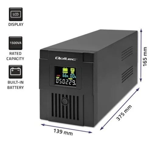 Alternative view of Qoltec Uninterruptible захранващ блок, 1500VA, 900W