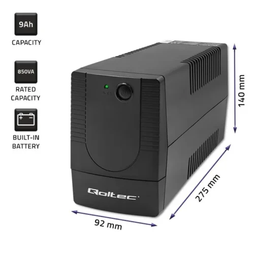 Alternative view of Qoltec Uninterruptible захранващ блок, 850VA, 480W