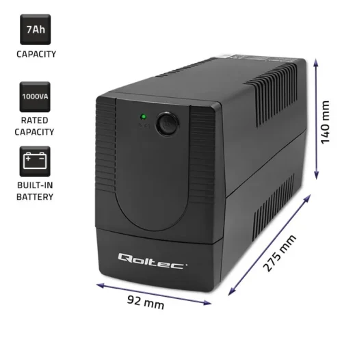Alternative view of Qoltec Uninterruptible захранващ блок, 1000VA, 600W