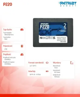 Alternative view of Patriot SSD drive 2TB P220 2.5 inches 550/500MB/s SATA III