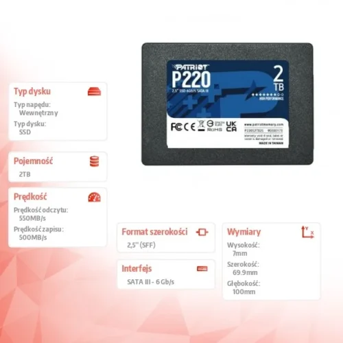 Alternative view of Patriot SSD drive 2TB P220 2.5 inches 550/500MB/s SATA III