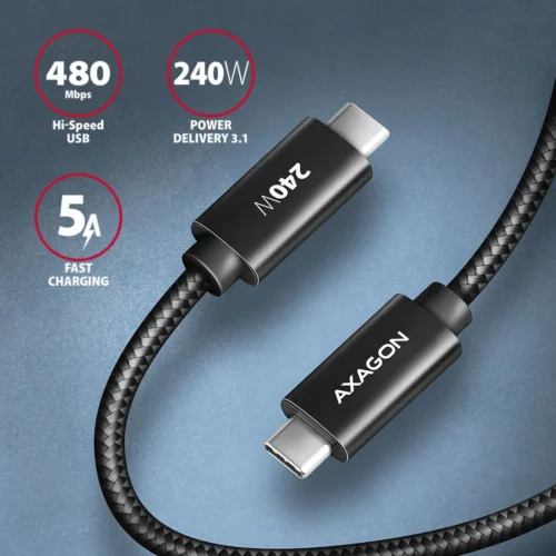 Alternative view of AXAGON BUCM2-CM25AB кабел 240W USB-C USB-C, 2.5m 5