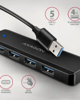 Alternative view of AXAGON HUE-C1A, HUB 4-port USB 3.2 Gen 1 19cm кабел