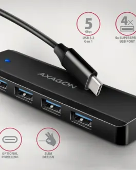 Alternative view of AXAGON HUE-C1C, HUB 4-port USB 5Gbps 19cm USB-C кабел