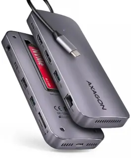 AXAGON HMC-12GM2 USB hub 12in1 10Gbps HDMI DP LAN M.2