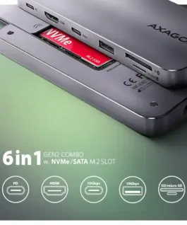 Alternative view of AXAGON HMC-6GM2 USB hub 6in1 10Gbps HDMI M.2 NVME PD
