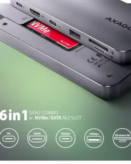 Alternative view of AXAGON HMC-6GM2 USB hub 6in1 10Gbps HDMI M.2 NVME PD