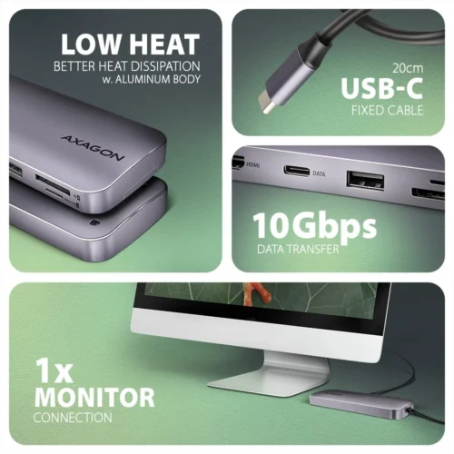 AXAGON HMC-6GM2 USB hub 6in1 10Gbps HDMI M.2 NVME PD