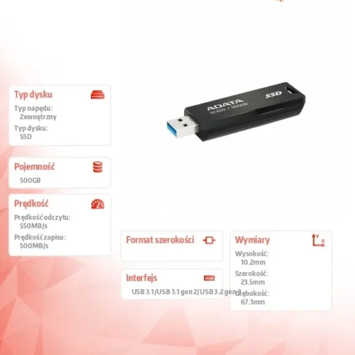 Adata външен SSD SC610 500GB USB3.2A Gen2 черен