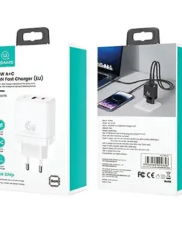 Alternative view of USAMS Charging USB-C+USB-A 45W GaN PD 3.0 Fast Whi